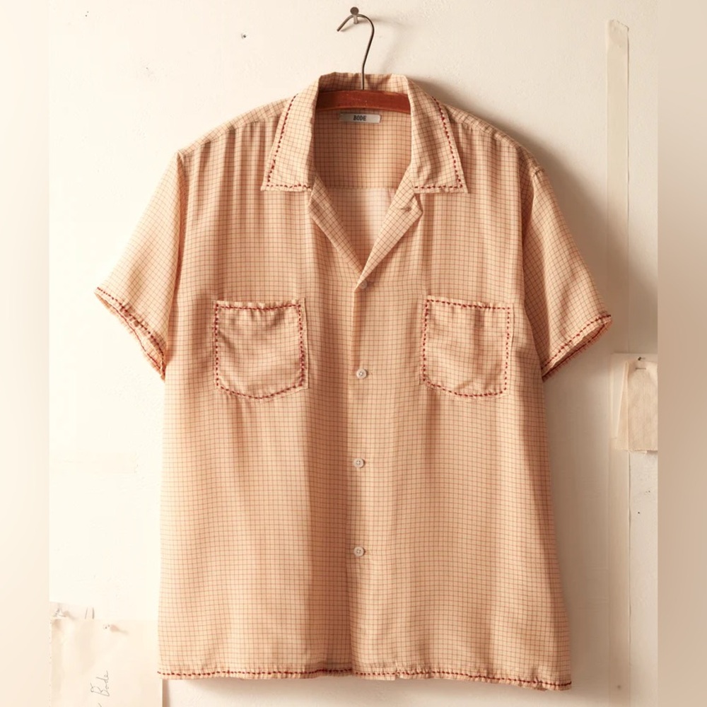 Bode Beige Knot Grid Shirt | NWT
